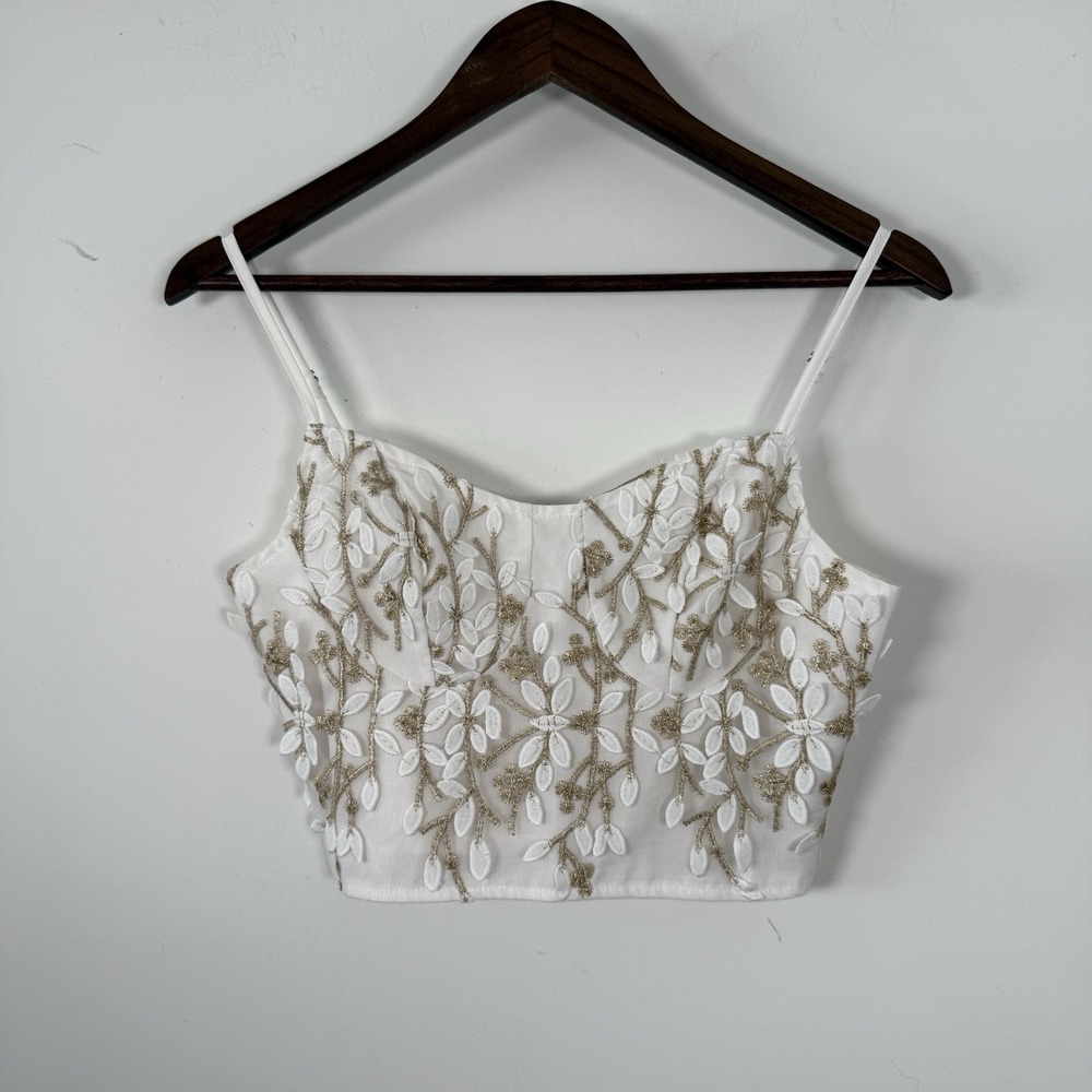SHEIN Crop Top Sleeveless Shirt Textured White Gold Women's Size Small